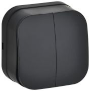 GLORY Выключатель 2-клавишный для открытой установки 10А ВС20-2-0-ХЧм черный матовый IEK