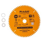 Диск пильный универсальный 255 мм 60 зубьев посадка 30 мм + кольцо 25.4/20/16 мм