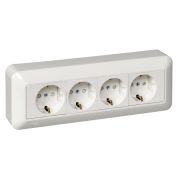 ПРИМА Розетка 4 поста наружная с заземлением 250В 16А со шторками белая монтажная пластина