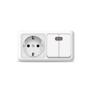 Блок ОП Олимп 2-кл. вык. с подсветкой + роз. с заземл. горизонт. бел. UNIVersal О0037